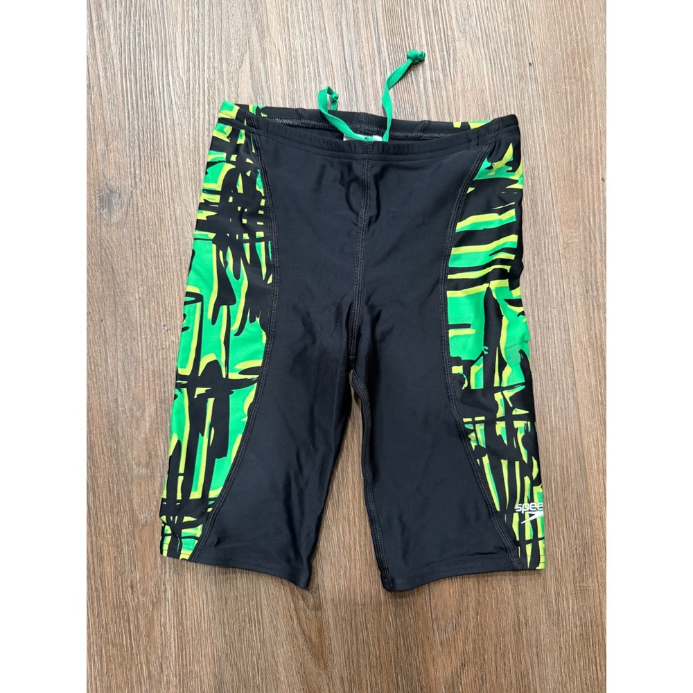 Speedo Mens PowerFLEX Eco Jammer Swim Shorts Black Green Graphic‎ 26 8051612